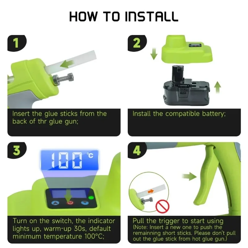 Display Temperature Power Tool for Repair with 11MM Glue Stick Cordless Handheld Hot Glue Gun Compatible with For RB 18V Battery