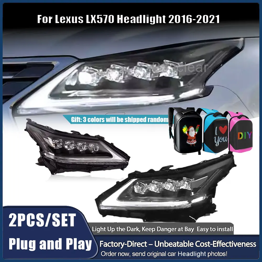 2PCS Headlights Assembly for LEXUS LX570 2016 2017 2018 2019 Headlamps LED DRL Turn Signal Dual Beam Lens Automotive Accessories