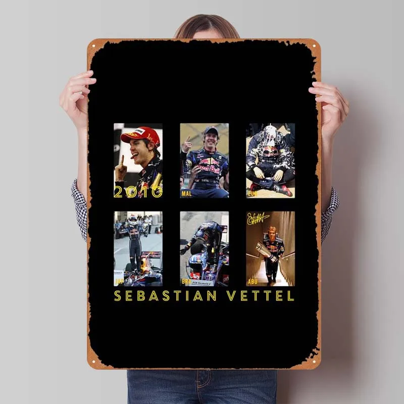 Sebastian Vettel Poster F1 Sports Tinplate Sign Garage Decoration Living Room Custom Metal Signs for Wall Art Decoration Retro