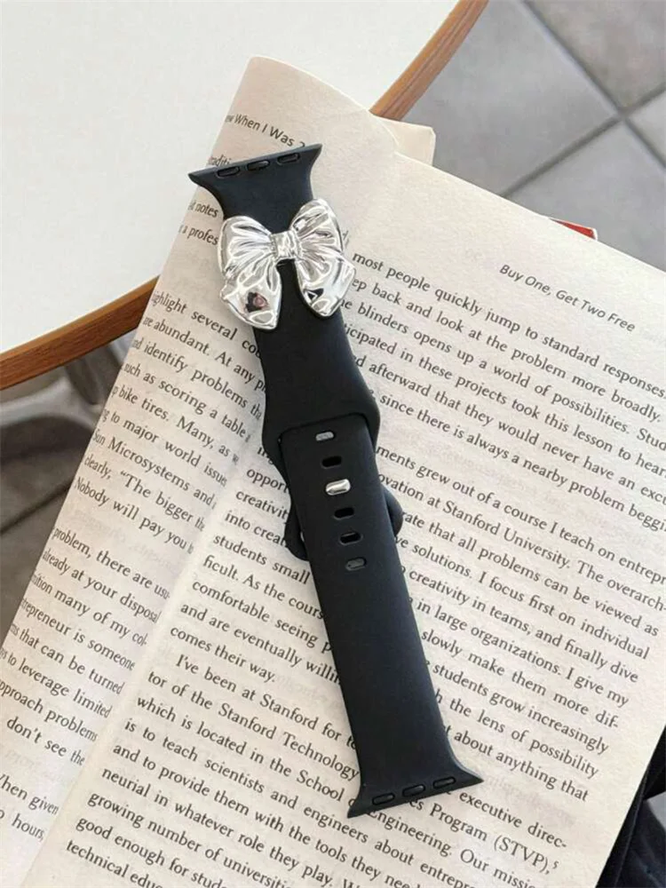 Y2k Cute 3D Silver Bowknot Strap For Apple Watch Band 49mm 45 44 41 42 38 40 Correa Men Women Band For Watch Series 9 8 7 SE 6 5