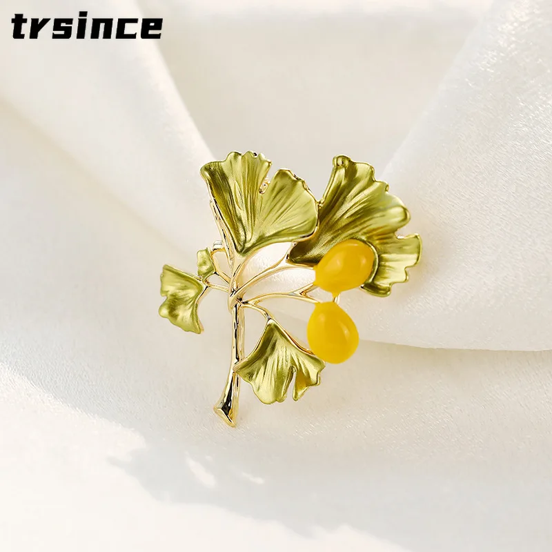 Vintage Enamel Color Ginkgo Biloba Brooch Women's Personality Temperament Simple Corsage Creative Plant Brooches Pins Jewelry