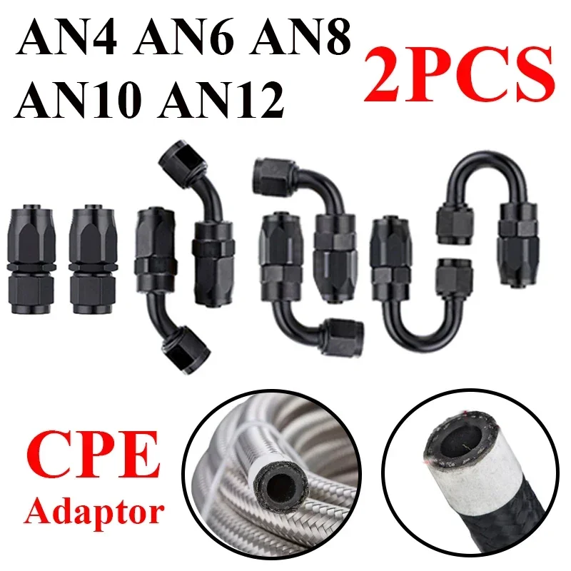 2X Universal AN4 AN6 AN8 AN10 AN12 Straight 45 90 120 180 Degree Oil Fuel Swivel Hose End Fitting Oil Hose End Adaptor Kit Black