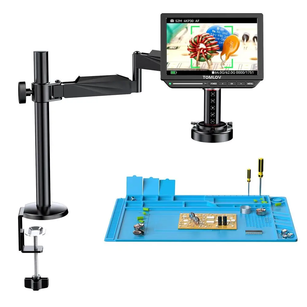 Autofocus 4K Flex Arm HDMI Digital Coin Microscope 64GB DIY Grid Lines Controller Error Lens Micro Soldering 2000x Zoom 52MP