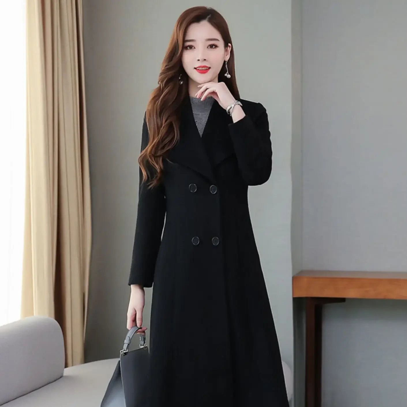 

Plaid Gentle and Stylish Woolen Coat Women's Trend New Korean Version Cow Horn Button Woolen Coat Small