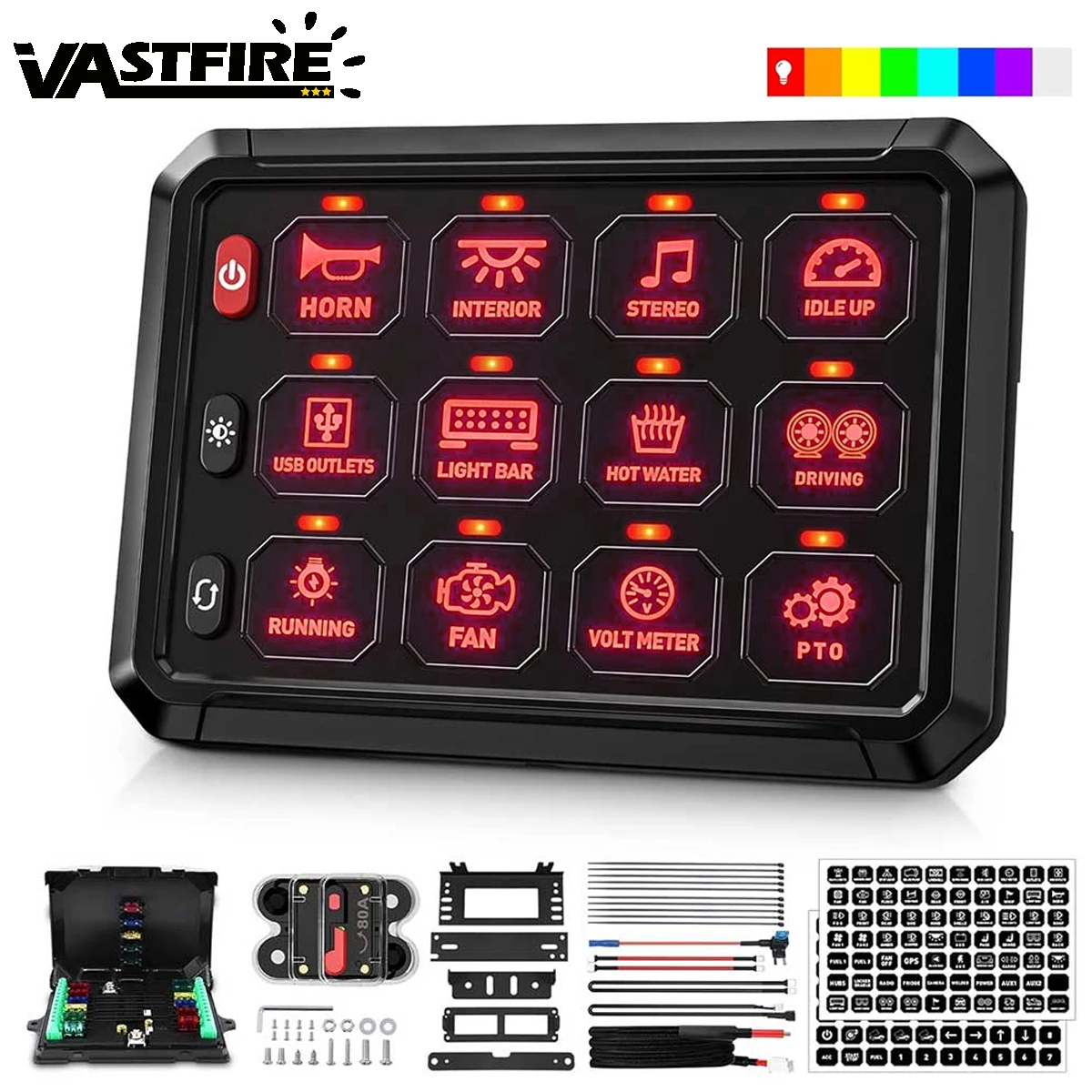 

RGB 12 Gang Switch Panel, 3 Modes Toggle Momentary Pulsed Auxiliary Control Panel Automatic Dimmable Switch Pod Waterproof for Boat Truck Car RV Offroad