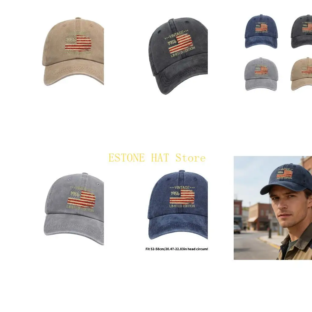 49MF Soft Cotton Baseball Hat with Front Flag Print and Adjustable Rear Strap