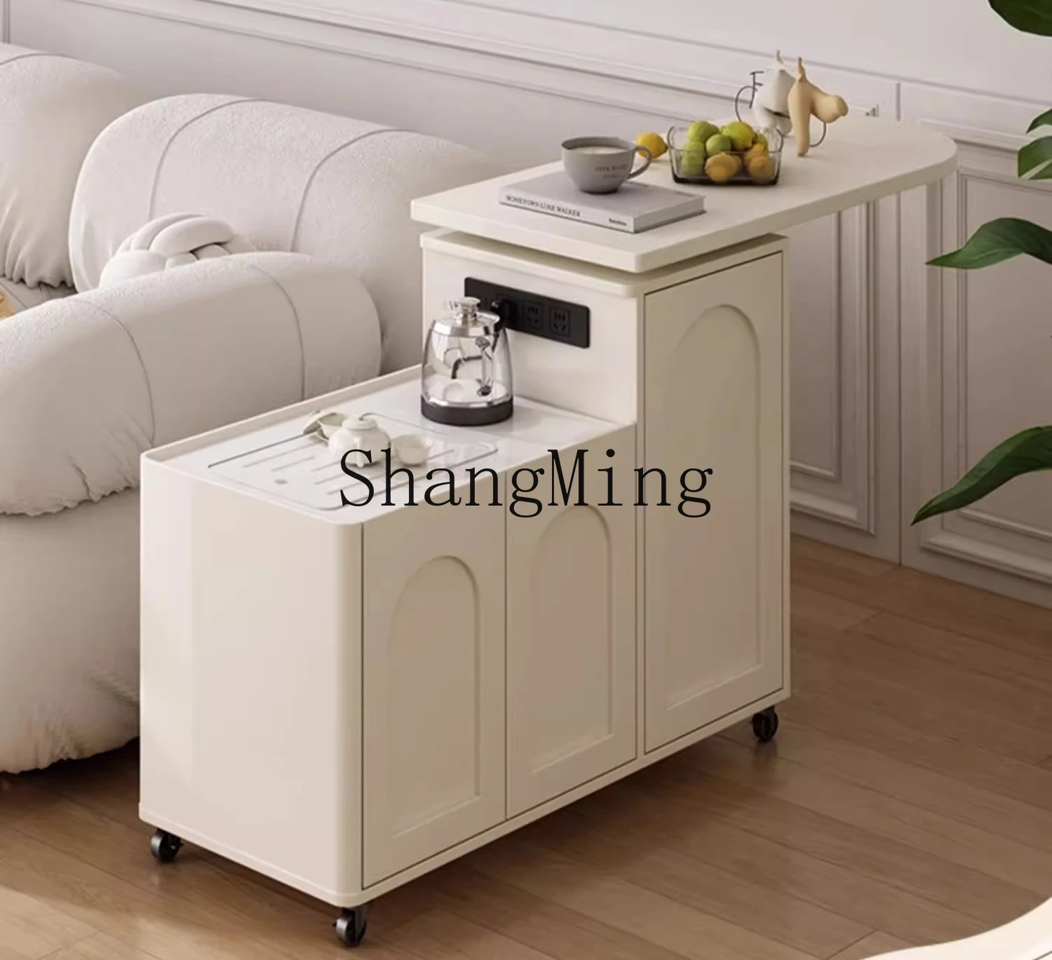 ZYYremovable café avec roulettes salon canapé petite table basse table à thé armoire latérale créative avancée crème