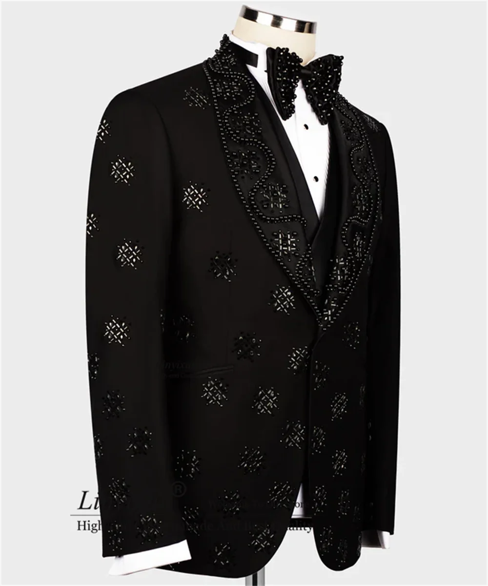 Gentleman Beaded Wedding Suits For Men Male Prom Blazers Outfits 3 Pieces Sets Groom Tuxedos Slim trajes elegante para hombres