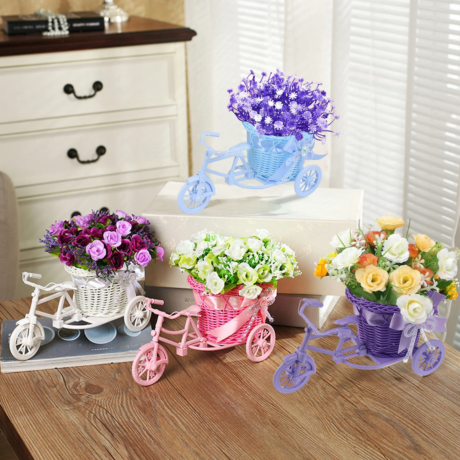 Cute Tricycle Carriage Art Decoration Wedding Party Sugar Jewelry Container Flower Basket Tricycle Flower Rack Candy Rack