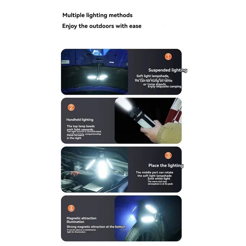 【Acquista così basso!】 Torcia da lavoro portatile da 3000 MAH Luce da campeggio Spia di riparazione ricaricabile USB regolabile