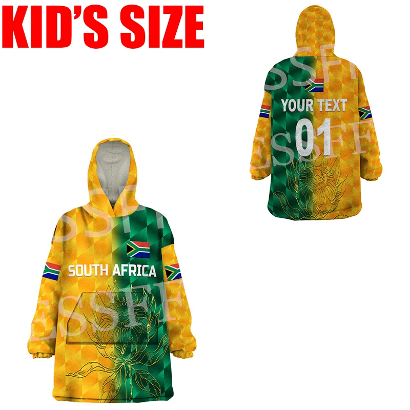 Custom Name Africa Country South Africa Flag Tattoo Vintage 3DPrint Harajuku Winter Kid Size Wearable Blanket Hoodies Overcoat L