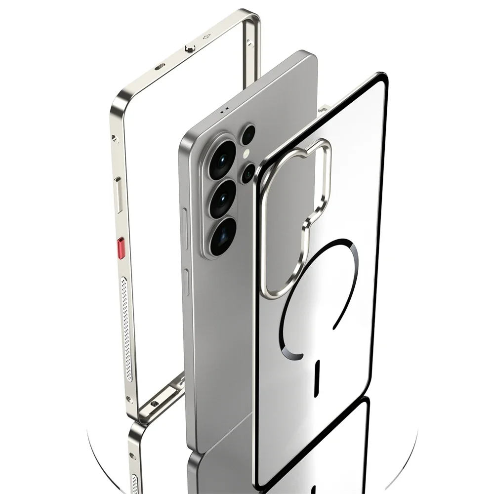 For Samsung Galaxy S26 S25 Ultra S24 Plus S23 Frosted Case Metal Frame Removable For Magsafe Buckle Aluminum Alloy Matte Case