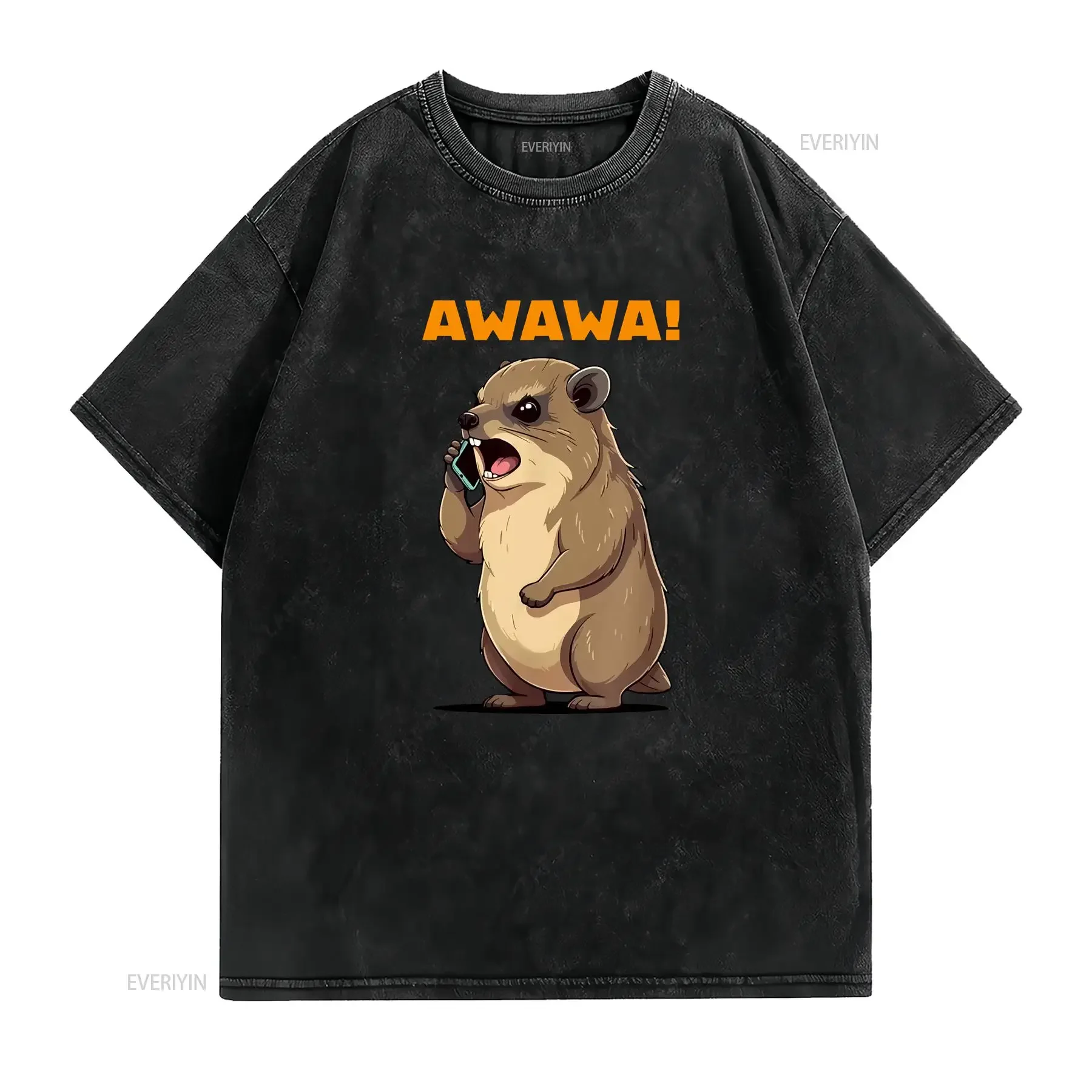 Rock Hyrax Awawa Angry Phonecall Funny Groundhog Dassie T Shirt vintage Washed Top For Everyday Wear Casual Versatile vintage