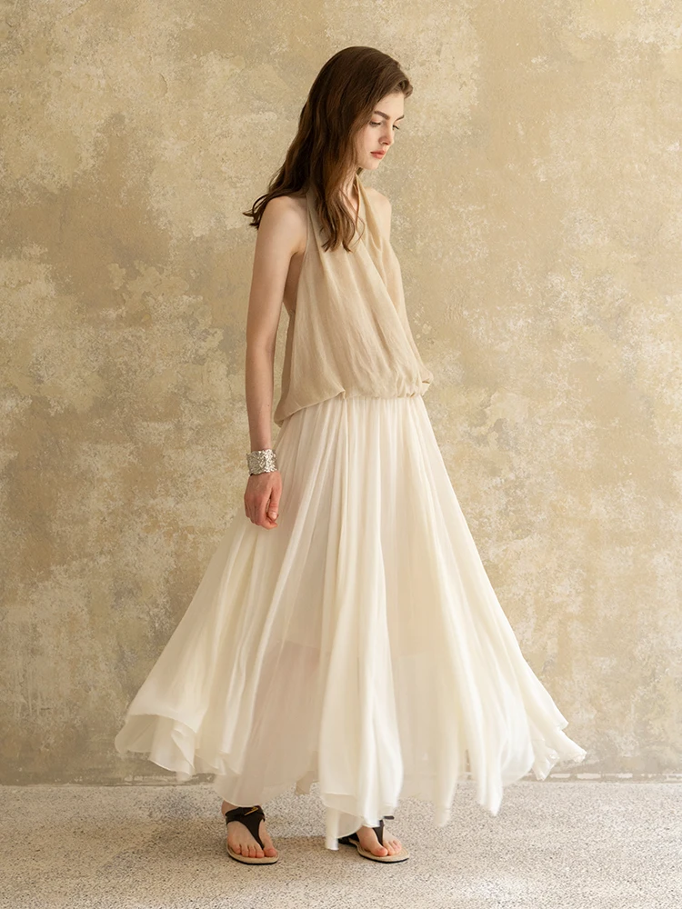 

Miorastudio винтажная светло-бежевая юбка-миди трапециевидной формы с асимметричным подолом, длинная женская юбка длиной до пола из полиэфирного волокна