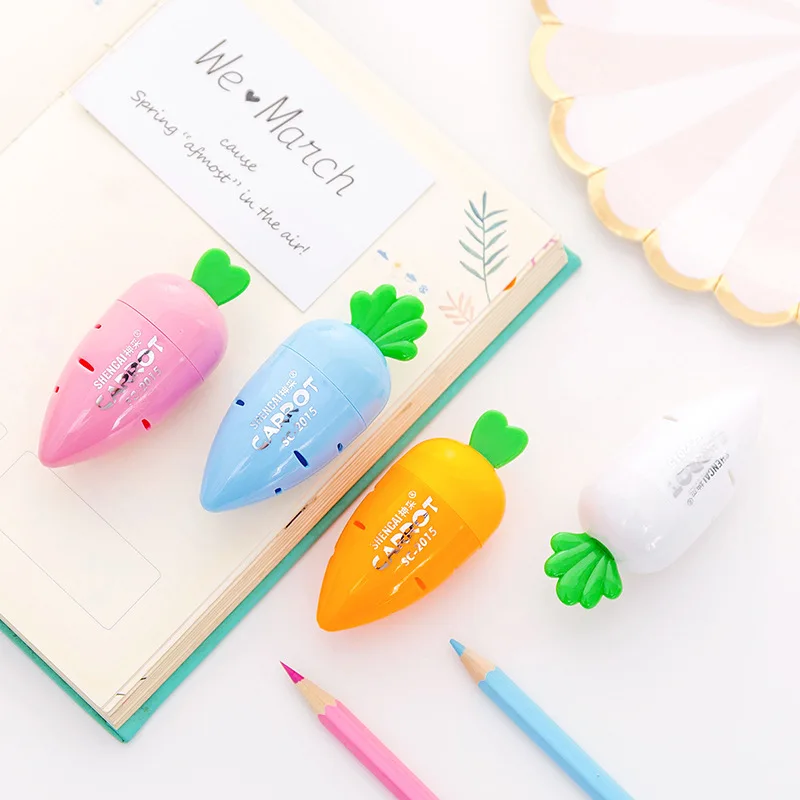 Creative Cartoon Carrot Shape Pencil Sharpener Plastic Pencil Sharpener Student Cute Pencil Sharpener Learning Stationery