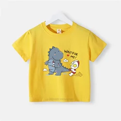 Summer boys cotton printed T-shirt cute baby girl round neck fashion short sleeve children's anime Ultraman fight monster top