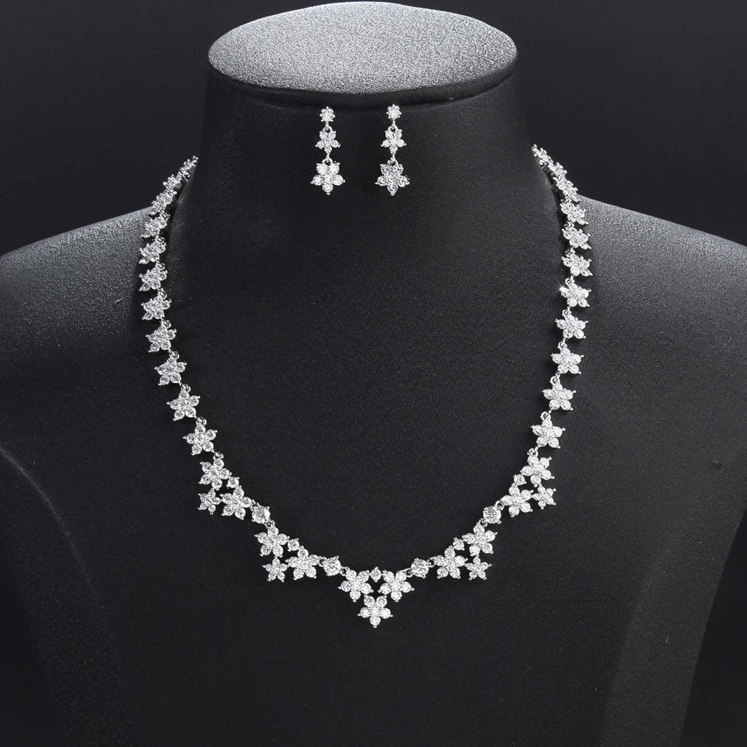 

Fashion Crystal CZ Zircon Flower Bridal Wedding Necklace Earring Sets for Women Party Prom Jewelry Accessories CN11601