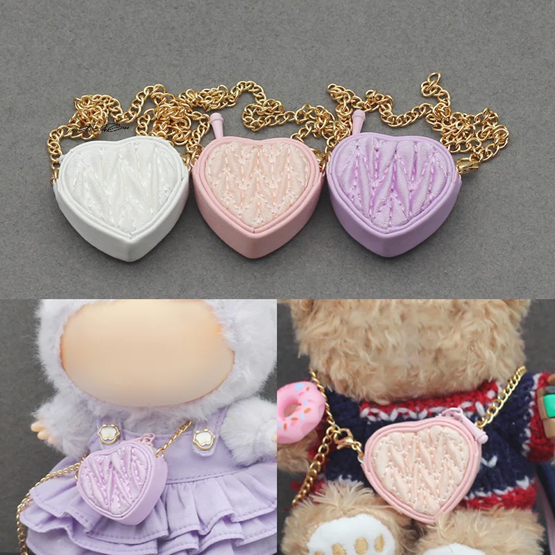 

1 шт., мини-сумка для куклы, аксессуары для куклы Labubu 17 см, 1/6 1/8 1/12, одежда, милая сумка из искусственной кожи через плечо в форме сердца, подарок для ребенка