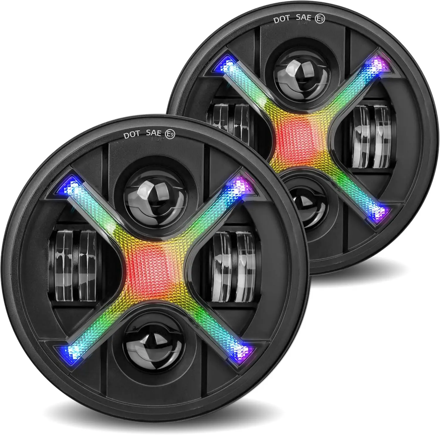 New Upgrade 7 Inch RGB Led Headlights APP Control Round Head light for with Jeep Wrangler JK JKU TJ LJ etc High/Low Beam DRL