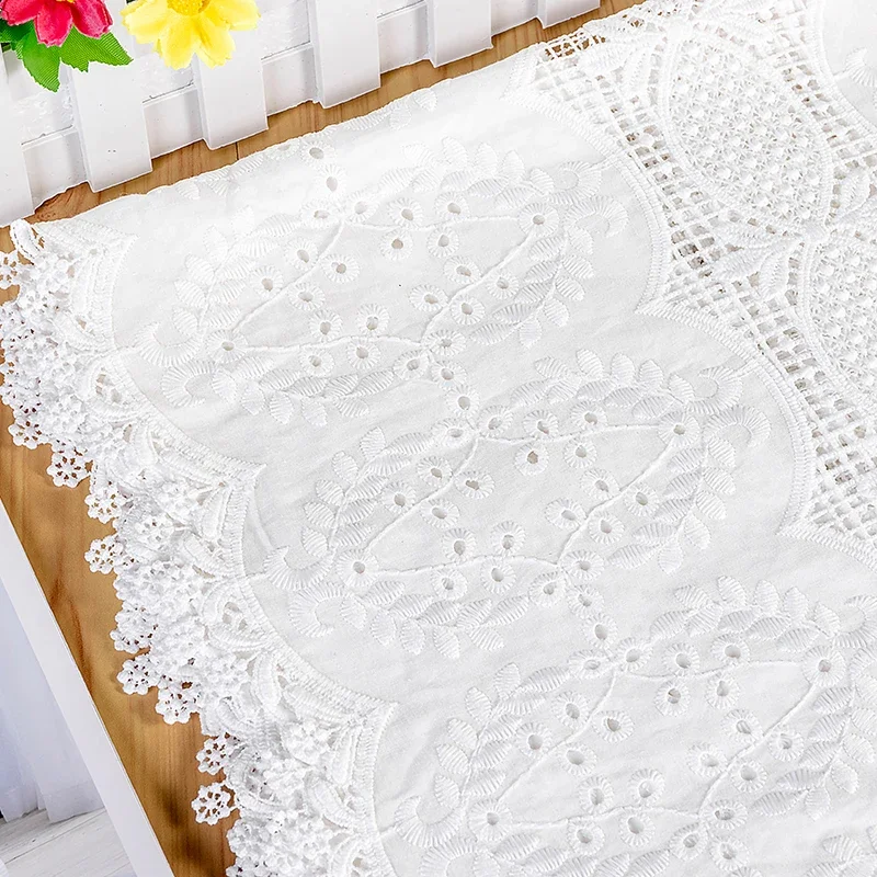 White Hollow Embroidery Lace Fabric, 100% Cotton, Wedding Dress, Fashion Clothing, Skirt Fabric