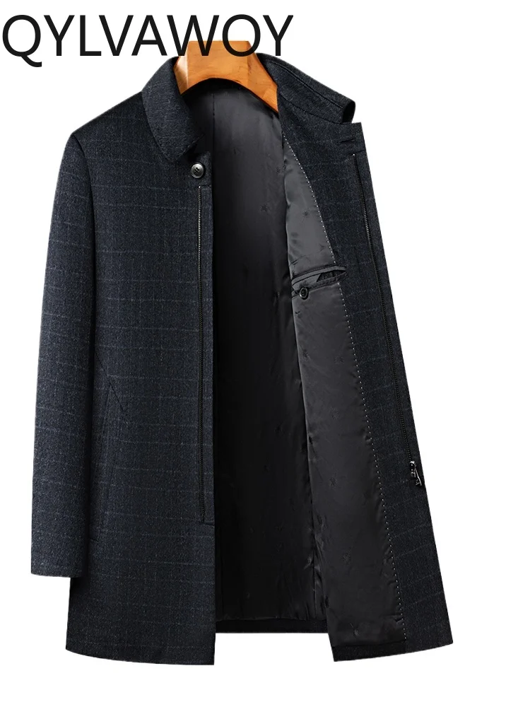 

QYLVAWOY 80% Wool Winter Cashmere Coat Men's Mid-Length Middle-Aged Men's Wool Outerwear sobretudo masculino longo LJ2547