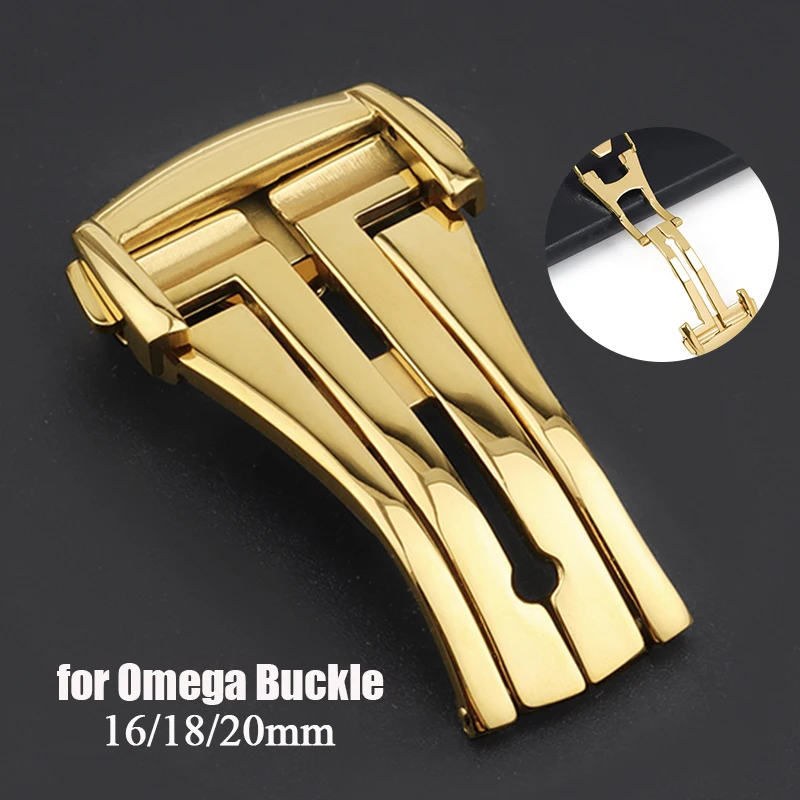 

16mm 18mm 20mm For OMEGA For Seamaster Folding Butterfly Buckle 316L Steel Watch Band Clasp Matte Polished Double Press Button