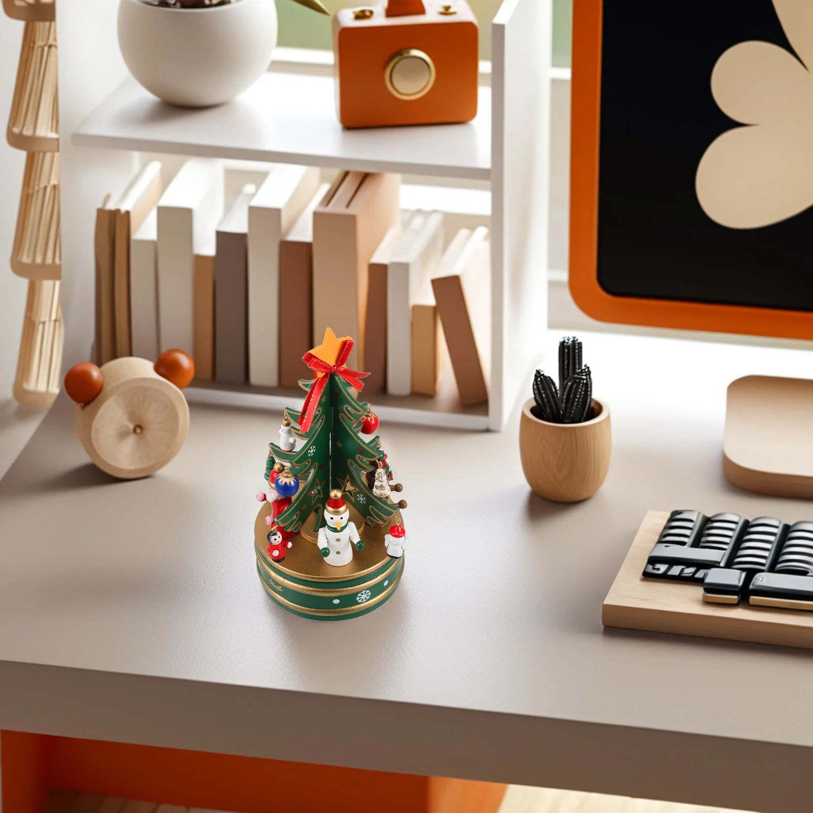 

1Pcs Musical Christmas Tree Wooden Box Rotating Melody Decoration for Room Home Office Holiday Gift Idea (Green)