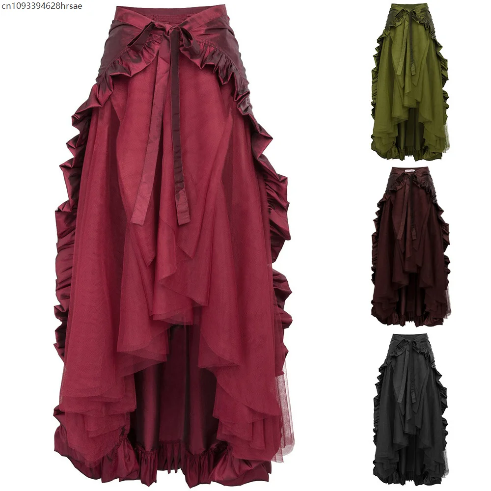 

Medieval Bustle Dress Plus Size Women Steampunk Gothic Wrap Victorian Ruffled Pirate Dresses Temperament Half-body Skirts Cos