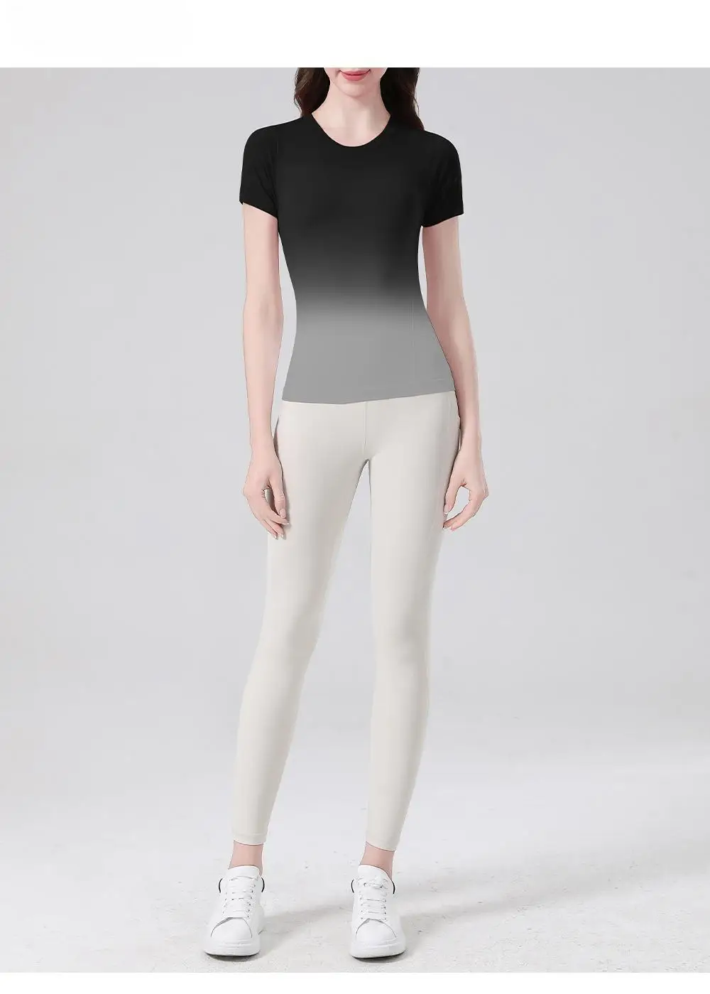 

Women's Slim Fit Ombre short Sleeve Yoga Top Workout T-Shirt Round Neck Moisture-Wicking Gym Running Fitness Activewear Seamless