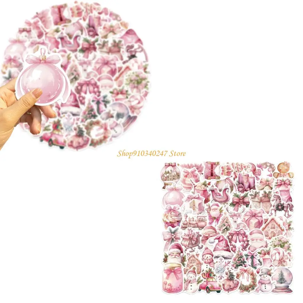 

Q22A 50 шт. праздничные розовые наклейки с изображением Санта-Клауса, материал ПВХ, селфи-палки, украшения для праздничных