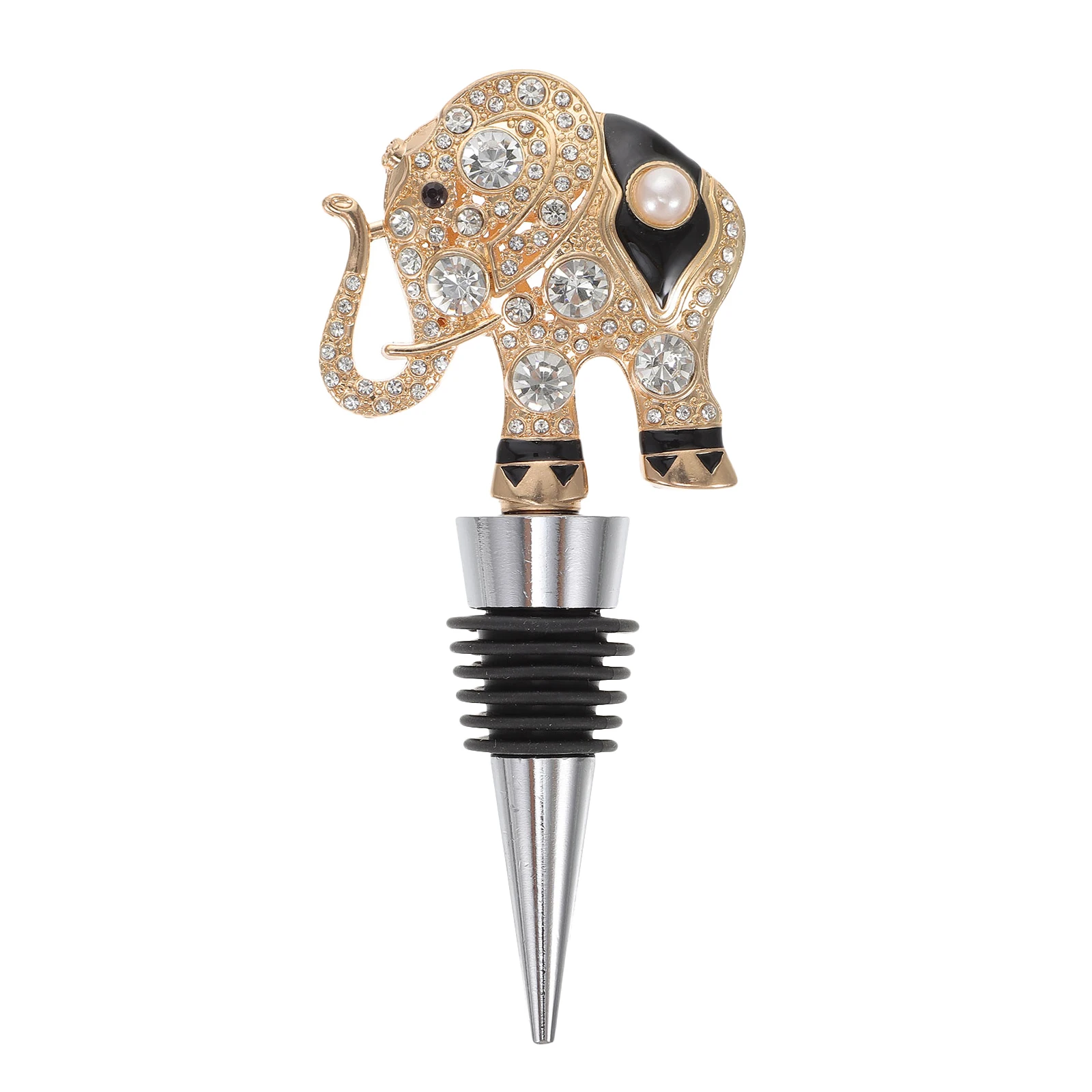 

Diamond-inlaid Elephant Stoppers Reusable Decorative Cork for Olive Oil Vinegar Metal Alloy Sealer