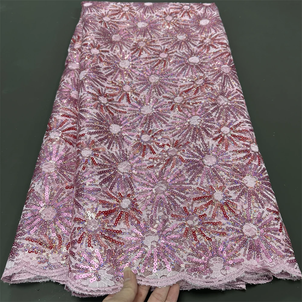 African Nigerian Sequins Tulle Lace Fabric,Sewing Net Cloth, Prom Dresses Beads,Embroidery, High Quality, 2024,5Yad,hz1187