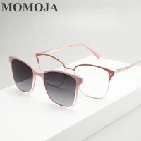 MOMOJA nueva moda aleación ojos de gato marco de ojo magnético para mujer, una lente gafas graduadas ópticas de doble uso 2255