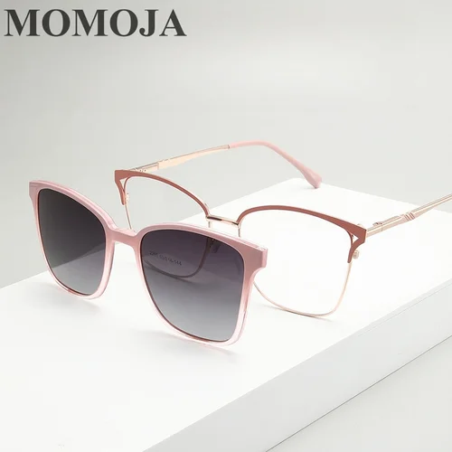 MOMOJA nueva moda aleación ojos de gato marco de ojo magnético para mujer, una lente gafas graduadas ópticas de doble uso 2255