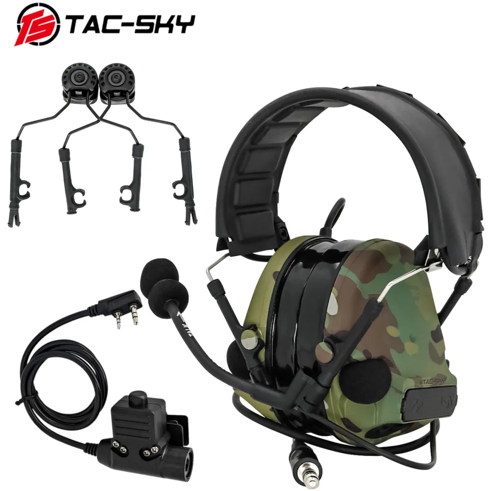 TAC-SKY C3 Nova faixa destacável COMTA III Captador com cancelamento de ruído Fones de ouvido táticos com U94 PTT e ARC Capacete Rail Mount