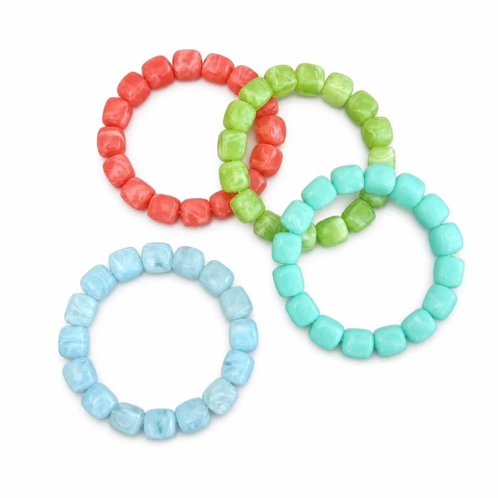 4Pcs Vintage Multicolor Beads Bracelet Set Marbling Stackable Round Bangles Transparent Cuff Bracelet Set Jewelry