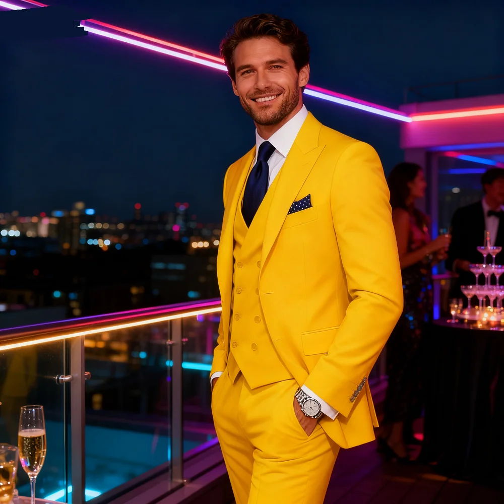 

Slim Fit Elegant 3 Piece Men's Formal Suit Set - Jacket Vest Pants Wedding Business Party Groom Tuxedo Solid Style