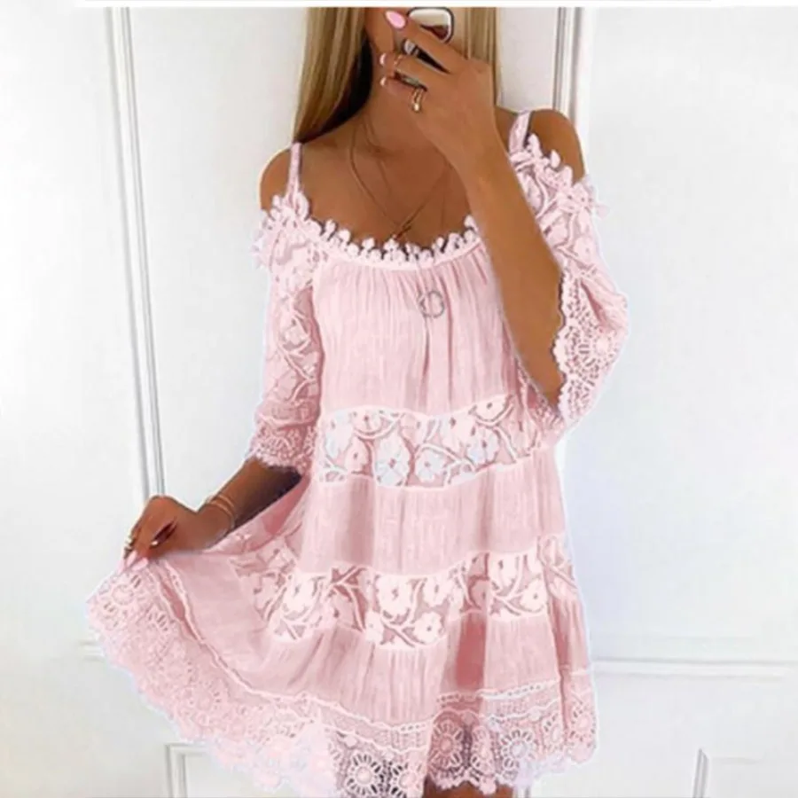 New style-  princess style European and American dress strapless lace suspender dress fashionable solid color loose dress