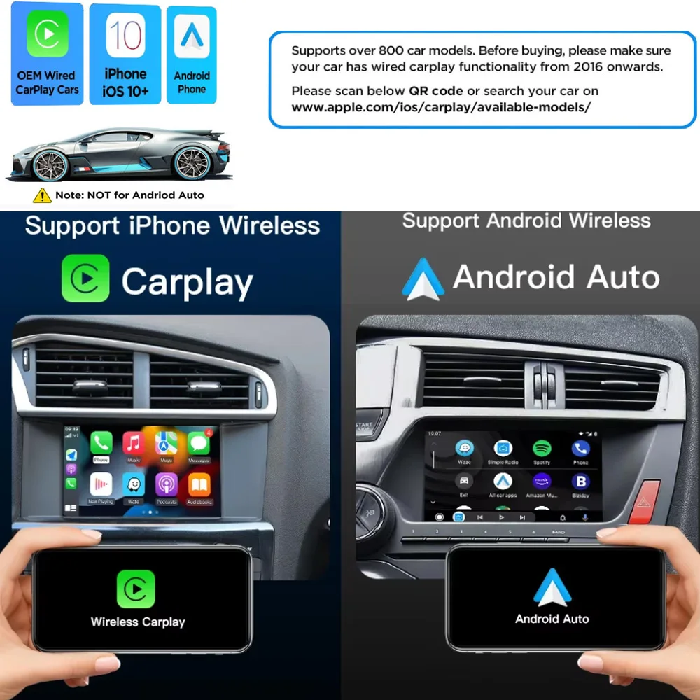 SKILLDRIVE-mini adaptador CarPlay 2 en 1 para coche, dispositivo con cable a inalámbrico, Android Auto, OEM, con cable incorporado, desde 2025, 2017