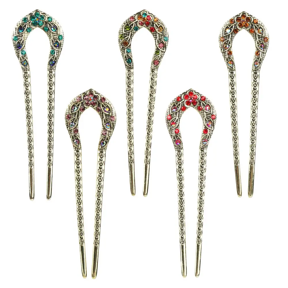 

Bronze Headdress Double Prong Chignon U Shaped Crystal Hairstyle Accessory Hair Sticks Hair Pins Hair Chopsticks