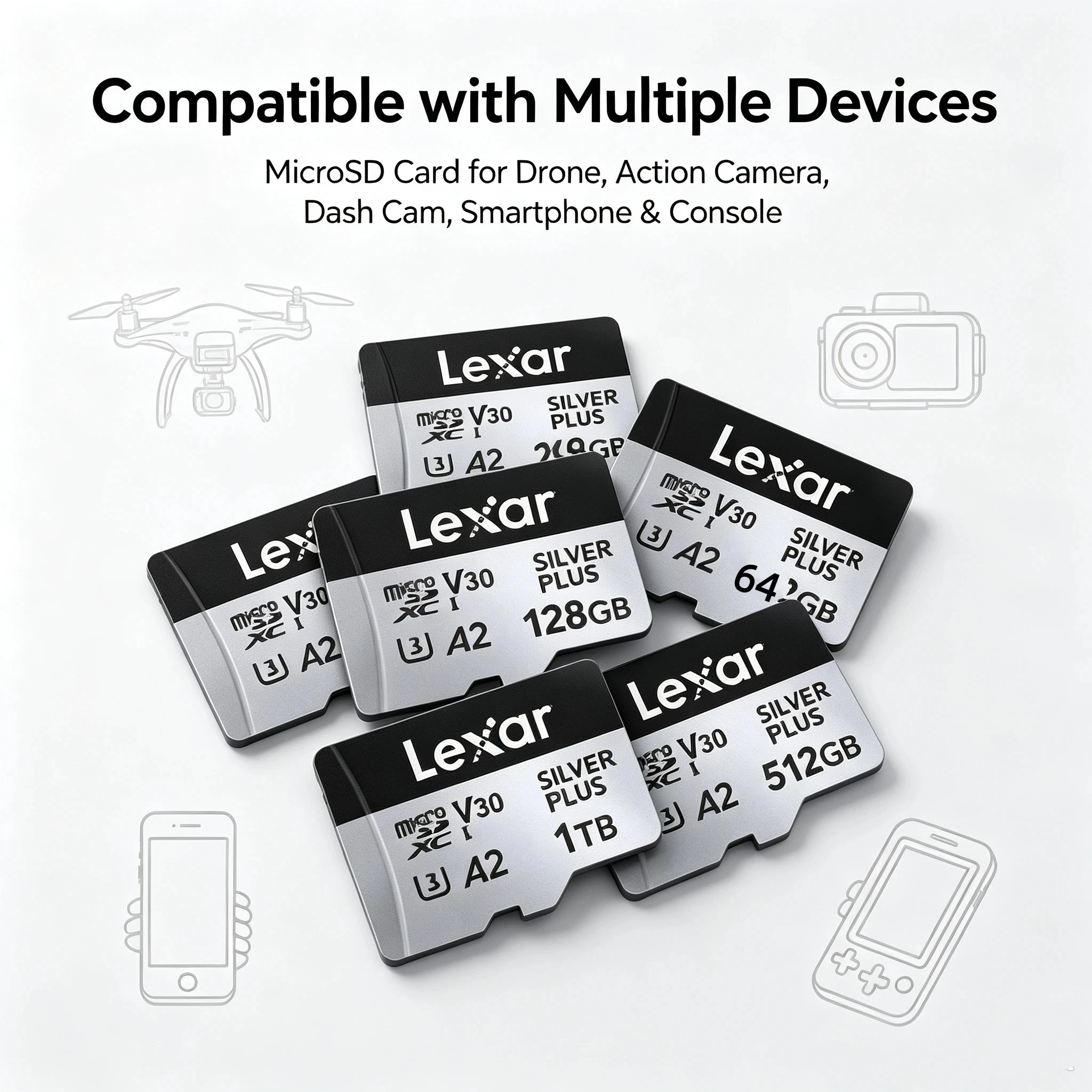 Lexar Micro SD Card 205MB/s Read High Endurance UHS-I Shockproof Class 10 Temperature Proof 150MB/s Write V30 U3 A2 256GB 128GB
