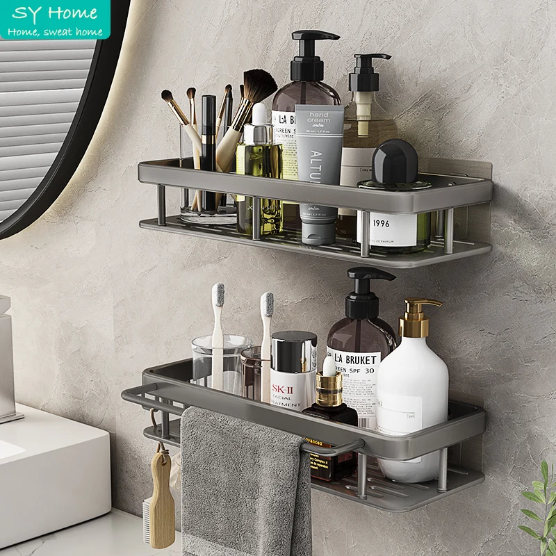 Bathroom Organizer Storage Rack Punch-free Wall Shelf Necessities Wall Mounted Large Capacity Shampoo Body Wash Container