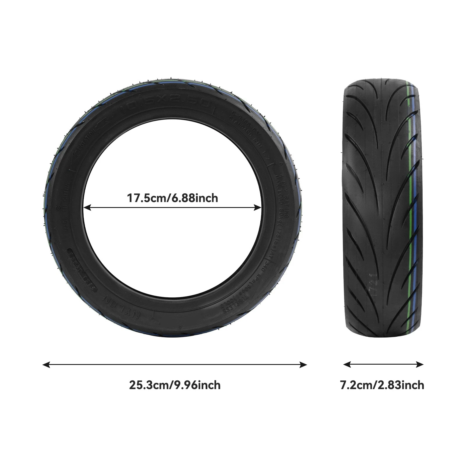 10.5x2.50 Tubeless Tire for Electric Scooter 10 Inch Self Repairing Design Enhanced Cornering Grip All Surfaces