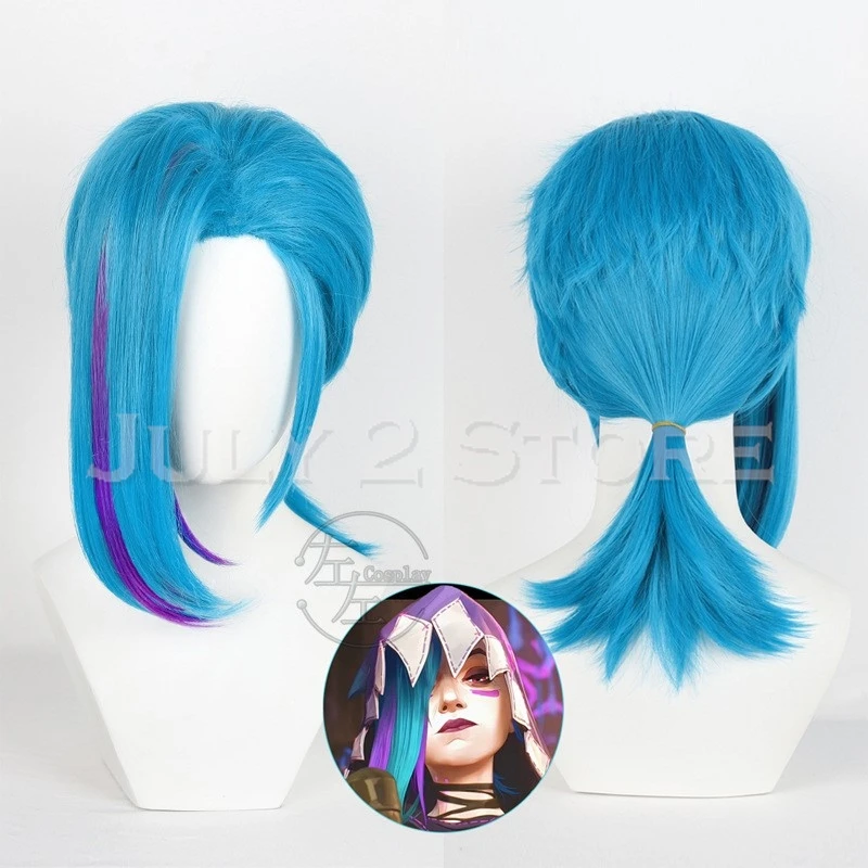 Arcane Season 2 Jinx Front Lace Wig Game Cosplay Women Blue45cm Bang Short Heat Resistant Hair Jinx FreeCap Halloween Customized