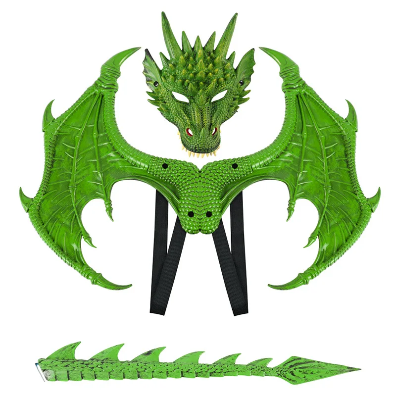 New Halloween Upgrade RP Ultra Light Children's Party Green Dragon Mask Role Playing Dress up Prop Set