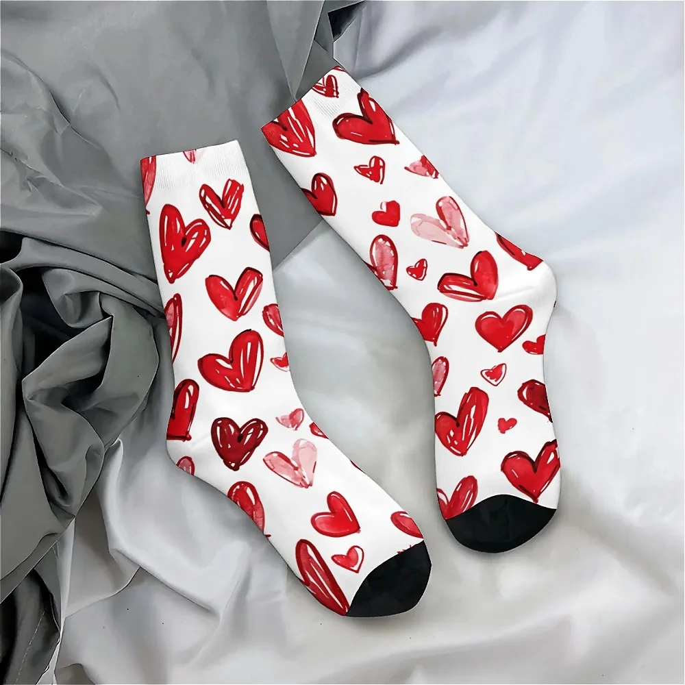 

Hearts Pattern 1 Pair Men's Mid-calf Crew Socks, Breathable Comfy Casual Socks Sweat-absorbing Fashion Sports Socks For Outdoor