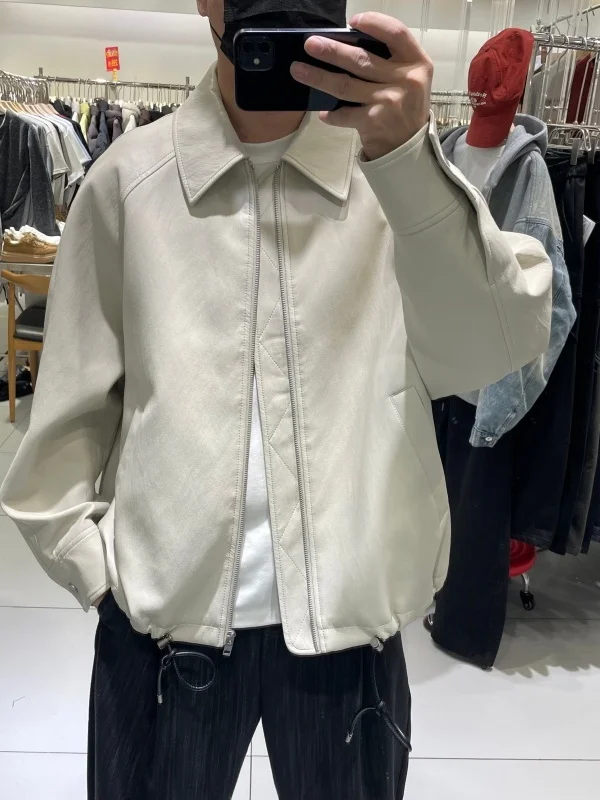 

Модная высококачественная мягкая куртка из искусственной кожи, свободного кроя, мужская, в американском ретро-стиле, весенняя новинка, кожаное пальто с длинными рукавами на молнии