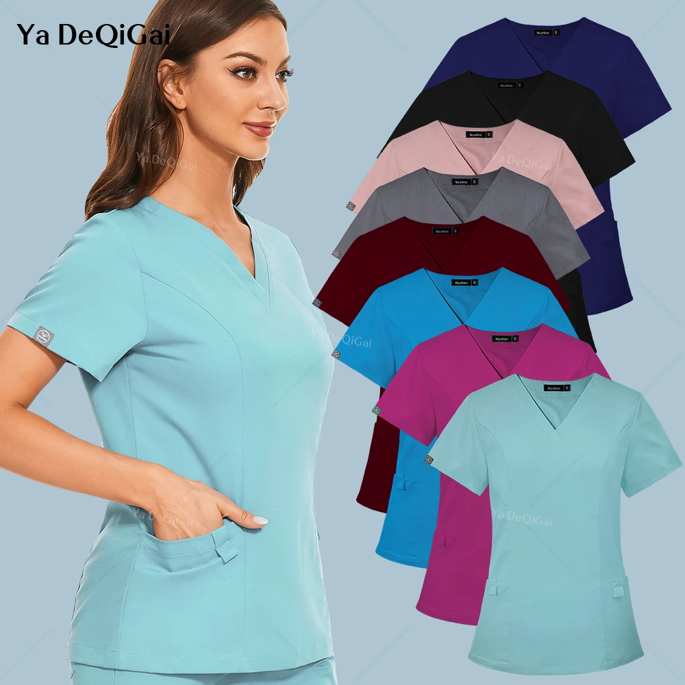 High Quality Nurse Uniform Women Work Shirts Medical Scrubs Blouse Beauty Salon Workwear Operating Room Nursing Tops