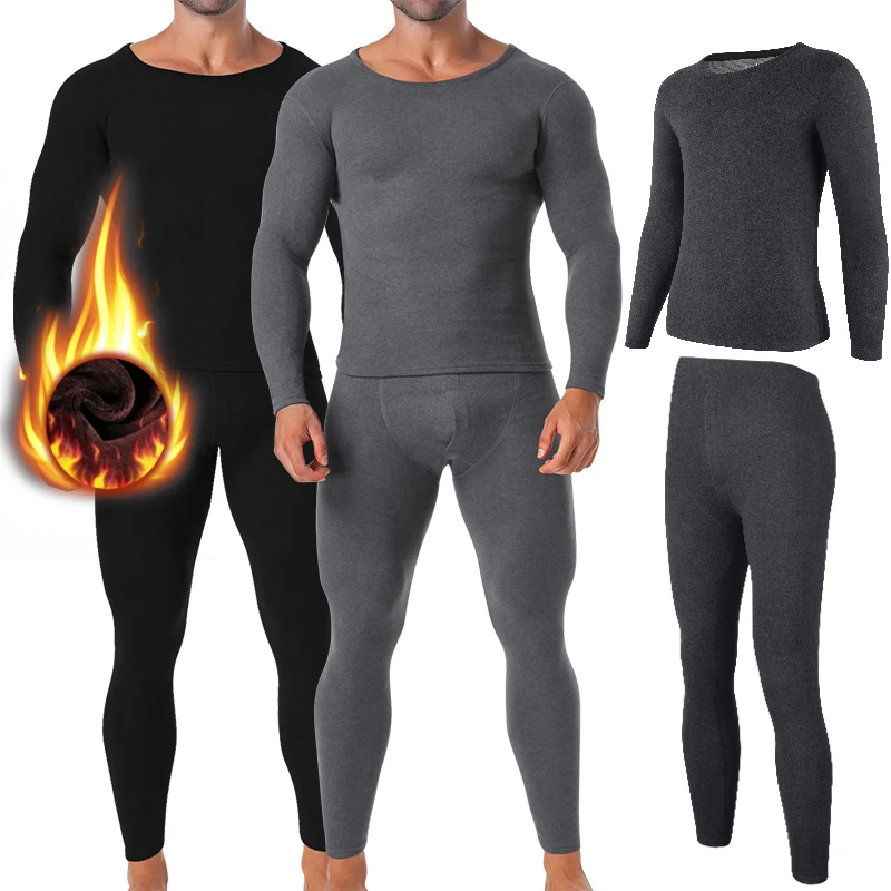 Mens Set of 2 Thermal Underwear Suit Ultra Soft Long Johns Fleece Lined Keep Warm Undershirts Cold weather Bottoming Shirt Suits