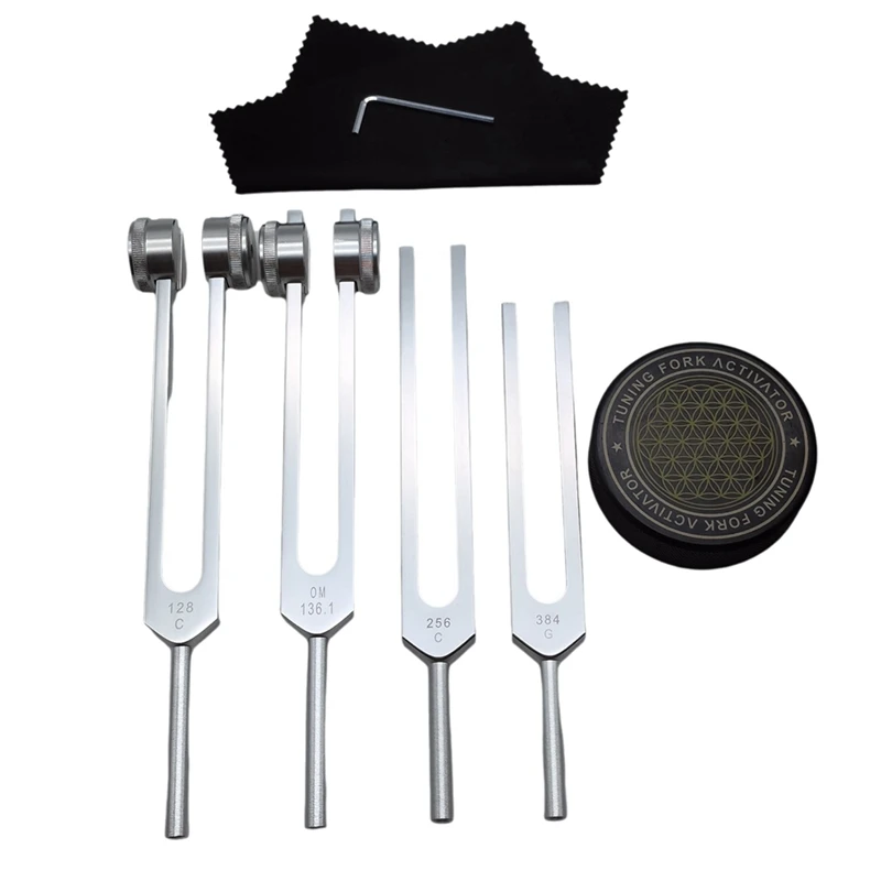 Tuning Forks For Healing Set 128Hz, 136Hz, 256Hz, 384Hz & Hockey Puck Activator For Healing,Sound Therapy,Keep Body